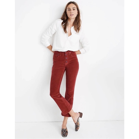 Madewell Cali Demi Boot Corduroy Cords Cropped Crops Flare Ankle Pants 26 - Picture 1 of 15